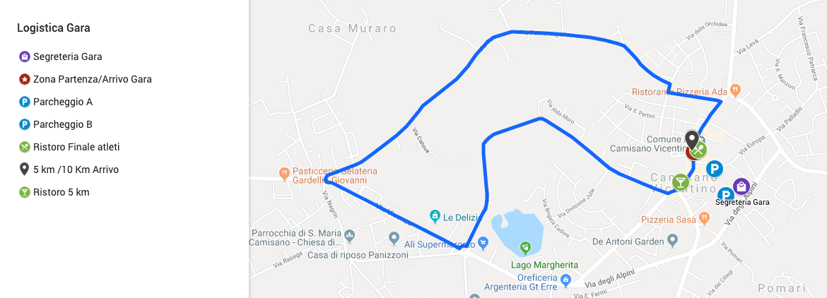 Cartina del percorso della 10 Mila dell’Aurora a Camisano Vicentino